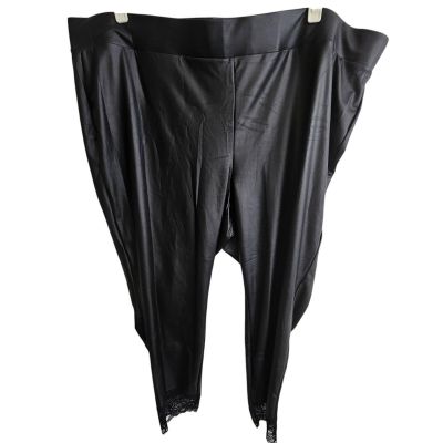 Torrid Leggings Faux Leather Leggings 5X Black Lace Hem Plus Size Women Leggings